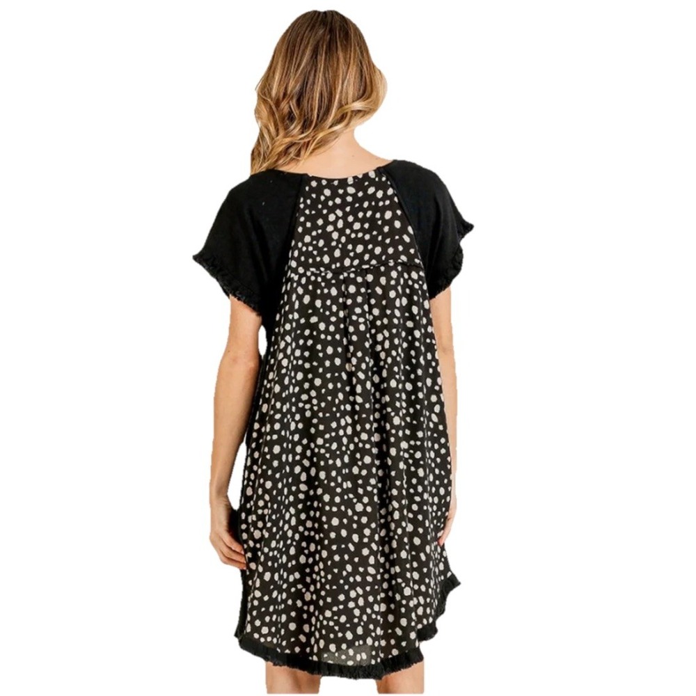 Umgee USA Black Spotted Dress Size XL RAW HEM - Picture 4 of 9